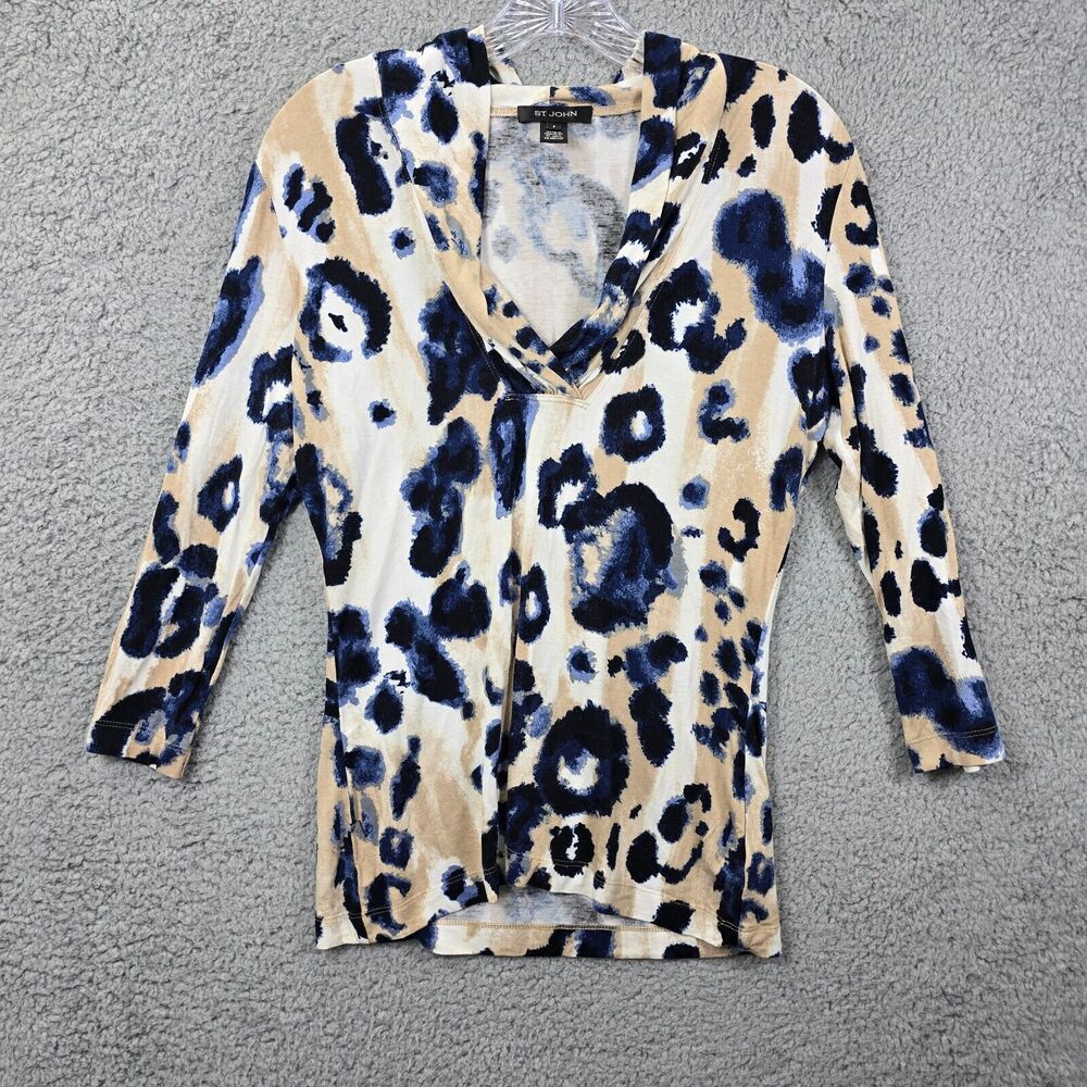 St. John's Blue and Tan Leopard Print Top
